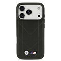 BMW BMW iPhone 17 Pro/iPhone 18 Pro Handyhülle MagSafe Gestepptes Leder Metalllogo - Schwarz