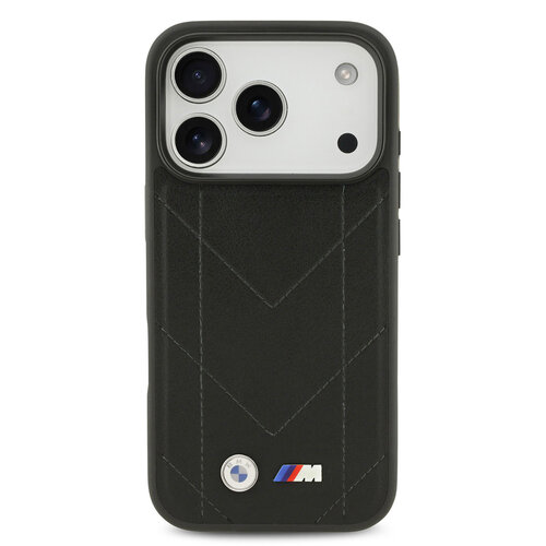 BMW BMW iPhone 17 Pro/iPhone 18 Pro Coque arrière MagSafe Cuir matelassé logo métallique - Noir