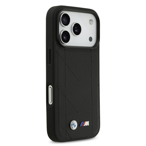 BMW BMW iPhone 17 Pro/iPhone 18 Pro Handyhülle MagSafe Gestepptes Leder Metalllogo - Schwarz