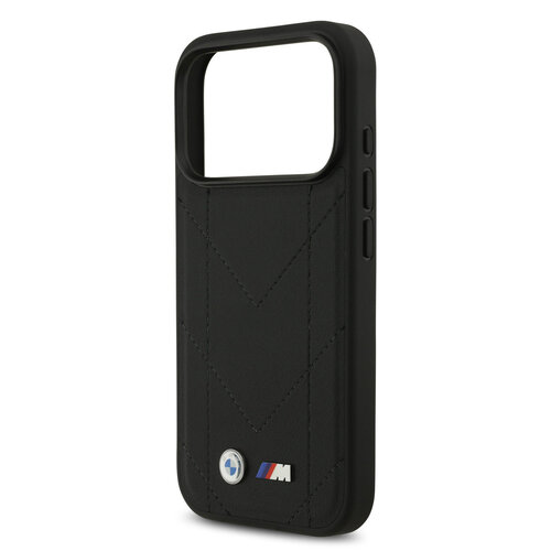 BMW BMW iPhone 17 Pro/iPhone 18 Pro Coque arrière MagSafe Cuir matelassé logo métallique - Noir