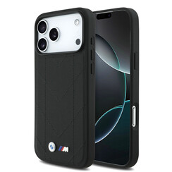 BMW iPhone 17 Pro Max Backcover hoesje - MagSafe - Quilted Leather Case With Metal Logo - Zwart