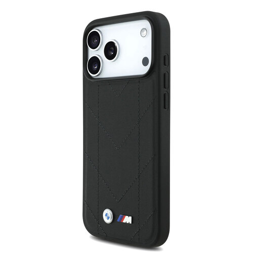 BMW BMW iPhone 17 Pro Max/iPhone 18 Pro Max Coque arrière MagSafe Cuir matelassé logo métallique - Noir