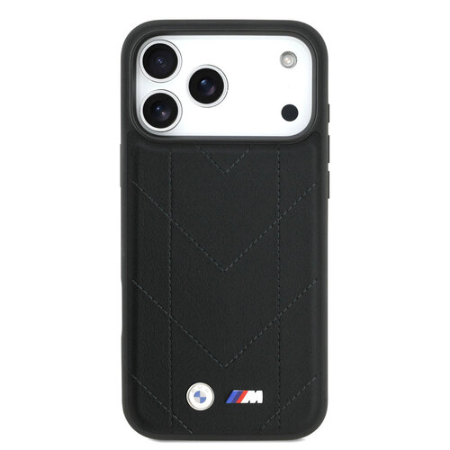 BMW BMW iPhone 17 Pro Max/iPhone 18 Pro Max Coque arrière MagSafe Cuir matelassé logo métallique - Noir