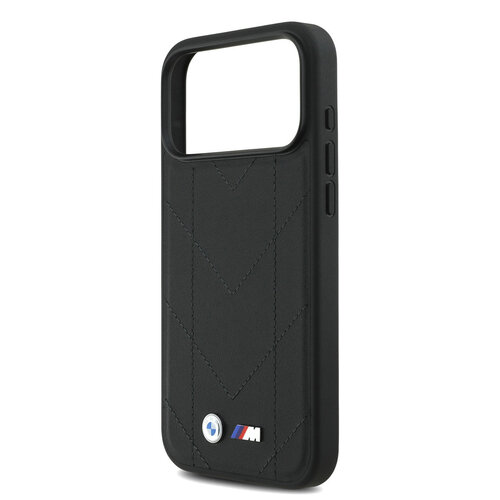 BMW BMW iPhone 17 Pro Max/iPhone 18 Pro Max Coque arrière MagSafe Cuir matelassé logo métallique - Noir