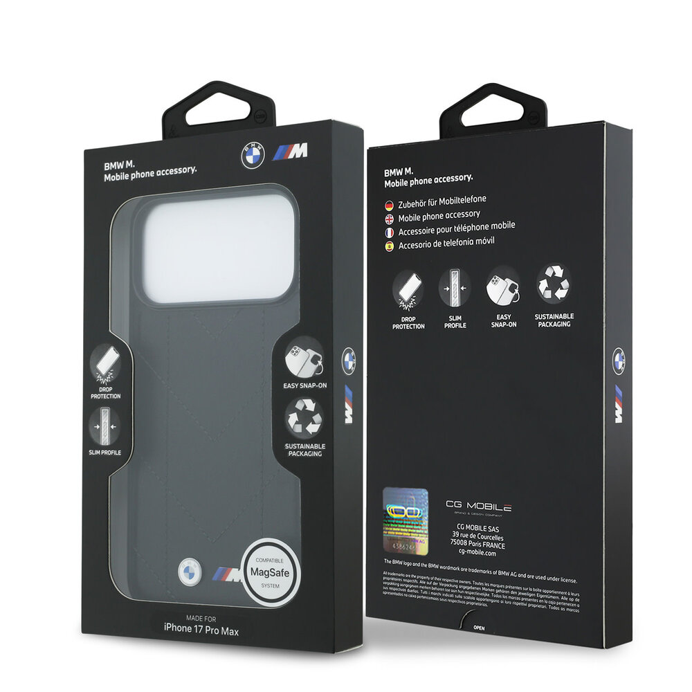 BMW BMW iPhone 17 Pro Max Back-Cover hul - MagSafe - Quilted Leather Case With Metal Logo - Schwarz