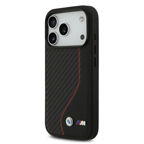 BMW BMW iPhone 17 Pro Back cover coque - Noir - MagSafe Carbon Case With Red Line Stitch