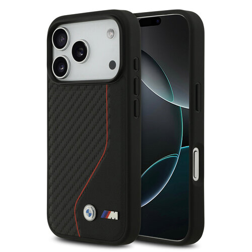 BMW BMW iPhone 17 Pro/iPhone 18 Pro Coque arrière MagSafe carbone surpiqûre rouge - Noir
