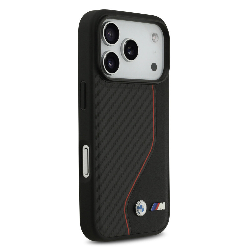 BMW BMW iPhone 17 Pro Back cover case - MagSafe Carbon Case With Red Line Stitch - Black BMW BMW iPhone 17 Pro Back cover case - MagSafe Carbon Case With Red Line Stitch - Black