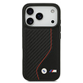 BMW BMW iPhone 17 Pro/iPhone 18 Pro Coque arrière MagSafe carbone surpiqûre rouge - Noir