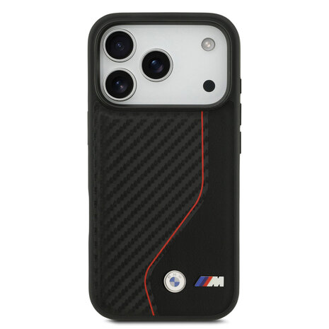 BMW BMW iPhone 17 Pro Back cover case - MagSafe Carbon Case With Red Line Stitch - Black BMW BMW iPhone 17 Pro Back cover case - MagSafe Carbon Case With Red Line Stitch - Black