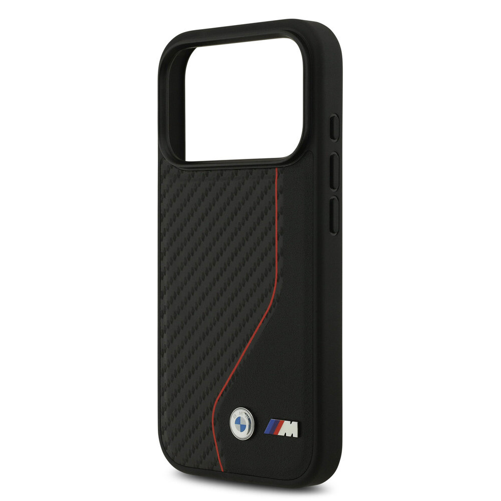 BMW BMW iPhone 17 Pro Back cover case - MagSafe Carbon Case With Red Line Stitch - Black BMW BMW iPhone 17 Pro Back cover case - MagSafe Carbon Case With Red Line Stitch - Black