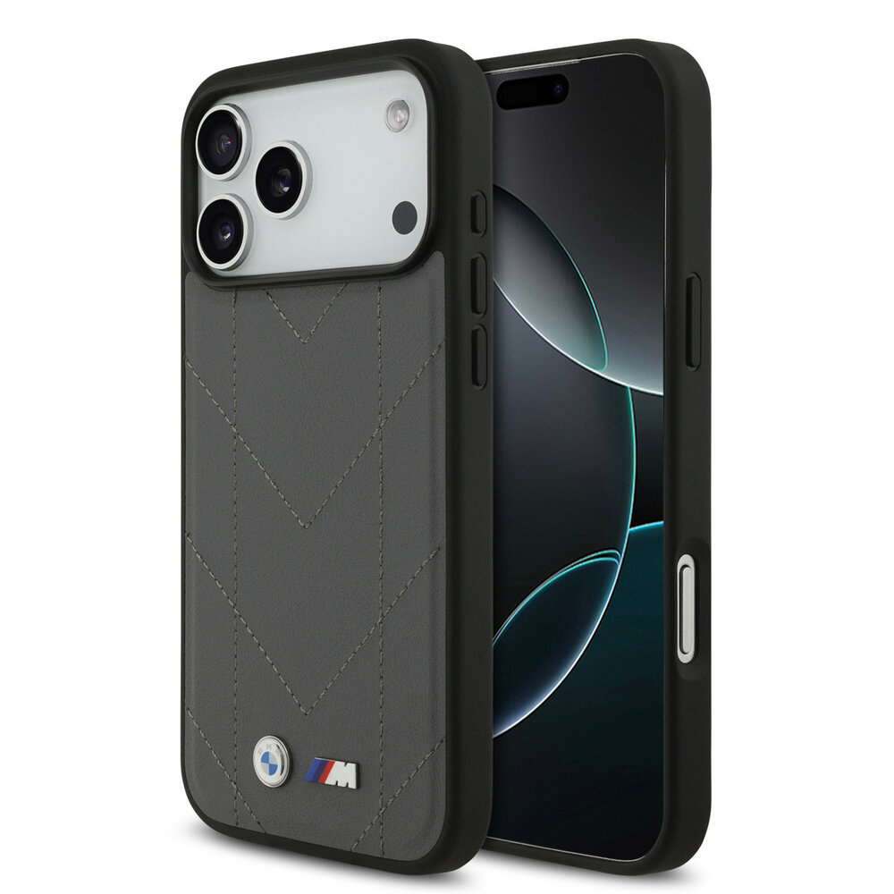 BMW BMW iPhone 17 Pro Max Back-Cover hul - MagSafe - Quilted Leather Case With Metal Logo - Grau