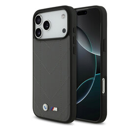 BMW BMW iPhone 17 Pro Max Back cover case - MagSafe - Quilted Leather Case With Metal Logo - Grey