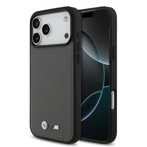 BMW BMW iPhone 17 Pro Max/iPhone 18 Pro Max Handyhülle MagSafe Gestepptes Leder Metalllogo - Grau