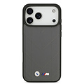BMW BMW iPhone 17 Pro Max/iPhone 18 Pro Max Coque arrière MagSafe Cuir matelassé logo métallique - Gris