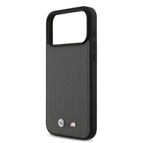 BMW BMW iPhone 17 Pro Max/iPhone 18 Pro Max Handyhülle MagSafe Gestepptes Leder Metalllogo - Grau