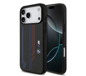 BMW BMW iPhone 17 Pro Max Back cover case - MagSafe Kevlar Case With Printed Tricolor & Metal Logos - Black