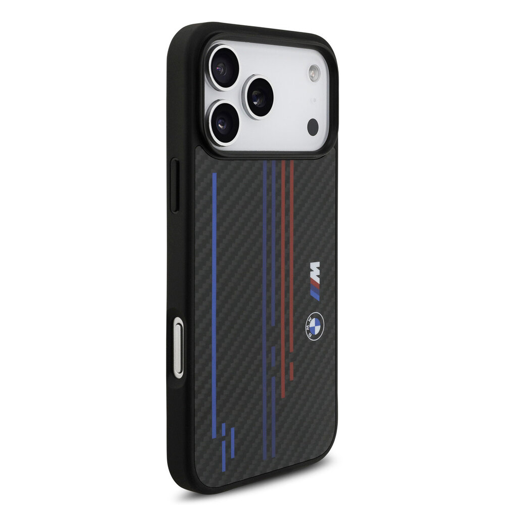 BMW BMW iPhone 17 Pro Max Back cover case - MagSafe Kevlar Case With Printed Tricolor & Metal Logos - Black