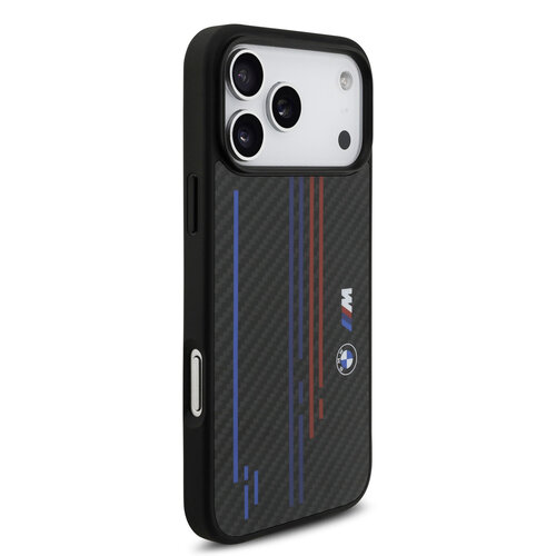 BMW BMW iPhone 17 Pro Max/iPhone 18 Pro Max Coque arrière MagSafe Kevlar imprimé tricolore logos métalliques - Noir