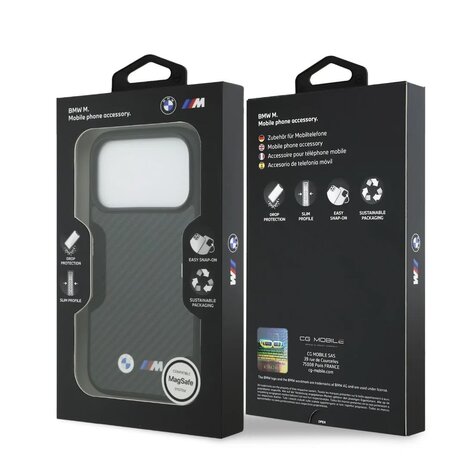 BMW BMW iPhone 17 Pro Max Back cover case - MagSafe Kevlar Case With Metal Logos - Black