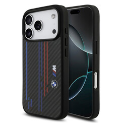 BMW iPhone 17 Pro/iPhone 18 Pro Coque arrière MagSafe Kevlar imprimé tricolore logos métalliques - Noir
