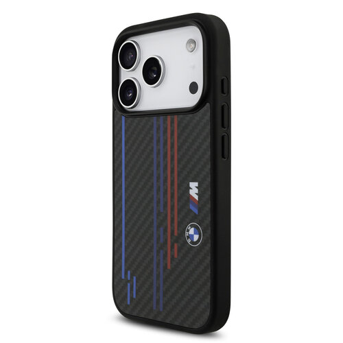 BMW BMW iPhone 17 Pro/iPhone 18 Pro Coque arrière MagSafe Kevlar imprimé tricolore logos métalliques - Noir