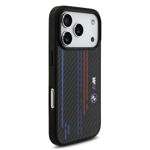 BMW BMW iPhone 17 Pro/iPhone 18 Pro Coque arrière MagSafe Kevlar imprimé tricolore logos métalliques - Noir