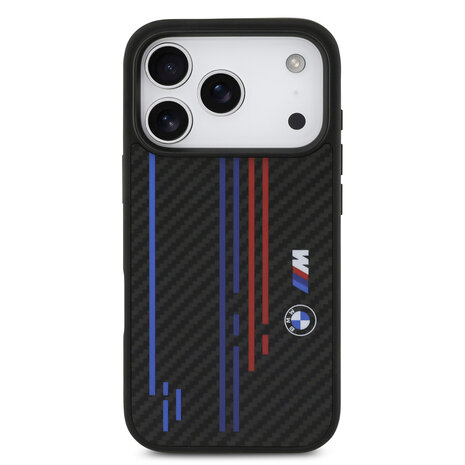 BMW BMW iPhone 17 Pro Backcover hoesje - MagSafe Kevlar Case With Printed Tricolor & Metal Logos - Zwart BMW BMW iPhone 17 Pro Backcover hoesje - MagSafe Kevlar Case With Printed Tricolor & Metal Logos - Zwart