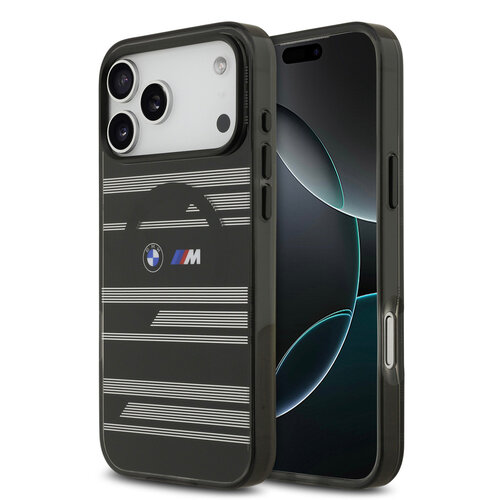 BMW BMW iPhone 17 Pro Max/iPhone 18 Pro Max Coque arrière MagSafe IML Motif à lignes - Noir