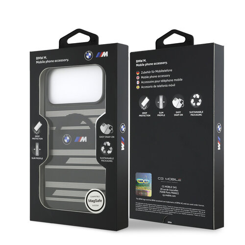 BMW BMW iPhone 17 Pro Max/iPhone 18 Pro Max Coque arrière MagSafe IML Motif à lignes - Noir