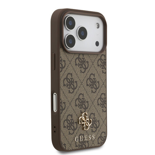 Guess Guess iPhone 17 Pro/iPhone 18 Pro Coque arrière MagSafe Petit motif 4G et logo métallique classique - Marron