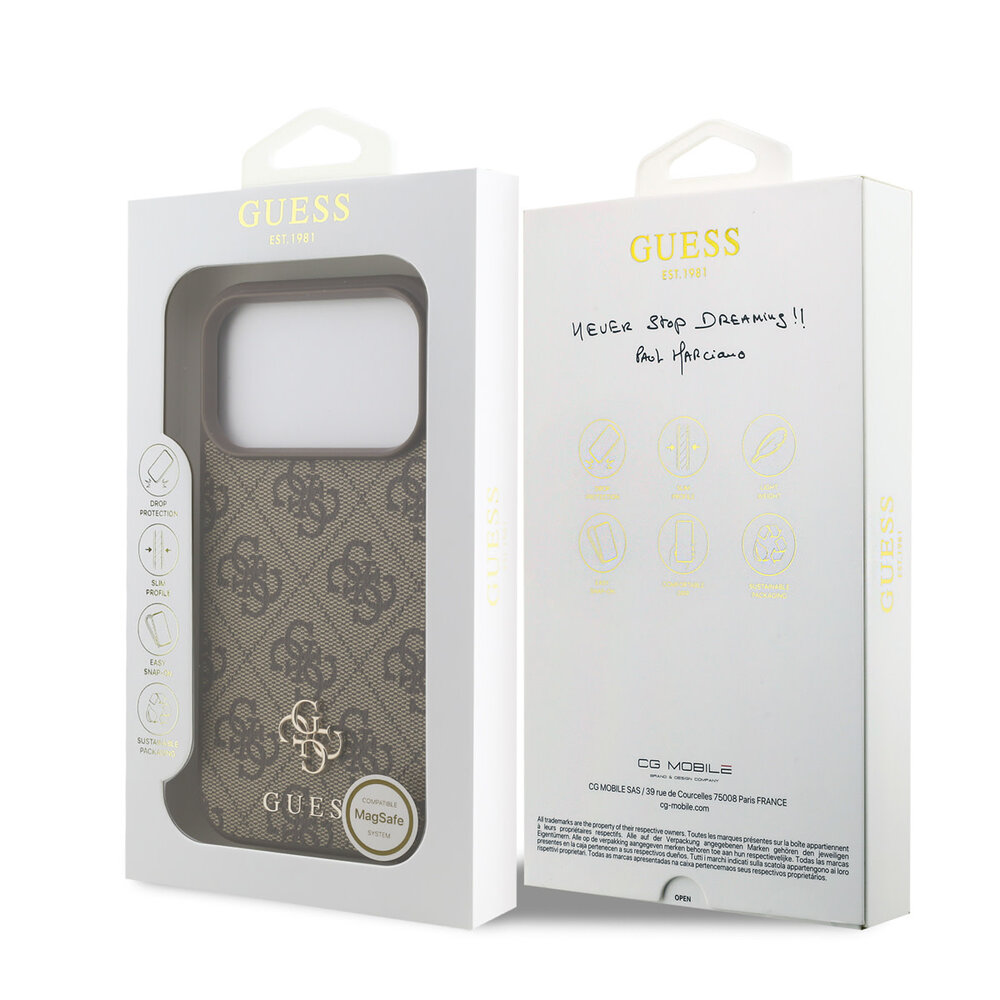 Guess Guess iPhone 17 Pro Back-Cover hul - MagSafe - Small 4G & Classic Metal Logo - Braun