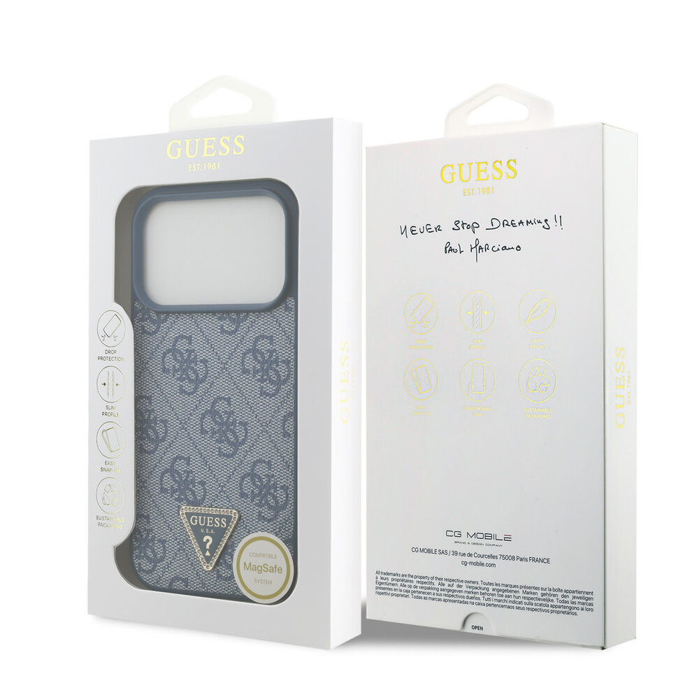 Guess Guess iPhone 17 Pro Back cover coque - Bleu - MagSafe - 4G Triangle Logo