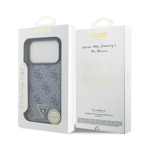 Guess Guess iPhone 17 Pro Back cover coque - Bleu - MagSafe - 4G Triangle Logo