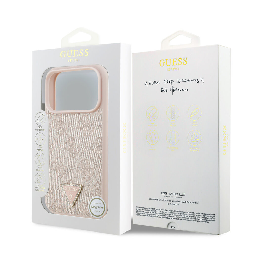 Guess Guess iPhone 17 Pro Back cover coque - Rose - MagSafe - 4G Triangle Logo