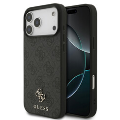 Guess iPhone 17 Pro Max/iPhone 18 Pro Max Coque arrière MagSafe Petit motif 4G et logo métallique classique - Noir