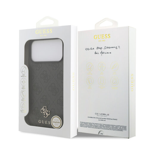 Guess Guess iPhone 17 Pro Max/iPhone 18 Pro Max Coque arrière MagSafe Petit motif 4G et logo métallique classique - Noir