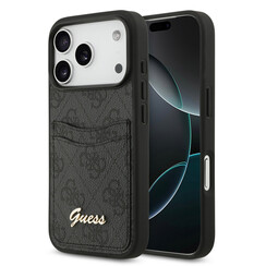 Guess iPhone 17 Pro/iPhone 18 Pro Handyhülle Kartenfach Schriftzug aus Metall - Schwarz