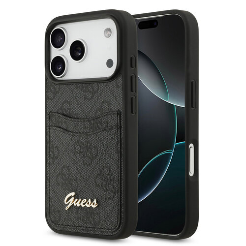 Guess Guess iPhone 17 Pro/iPhone 18 Pro Handyhülle Kartenfach Schriftzug aus Metall - Schwarz