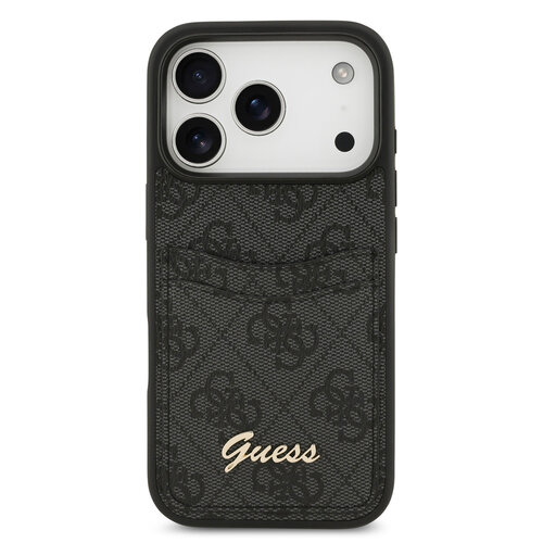 Guess Guess iPhone 17 Pro/iPhone 18 Pro Coque arrière Compartiment pour carte Logo manuscrit métallique - Noir