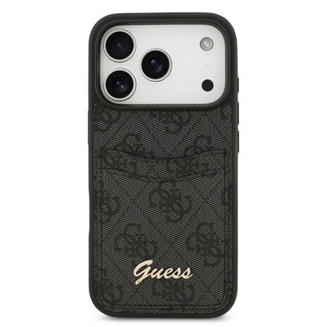 Guess Guess iPhone 17 Pro Backcover hoesje - With Cardslot - Script Metal Logo - Zwart