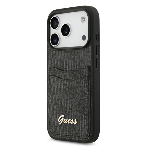 Guess Guess iPhone 17 Pro/iPhone 18 Pro Handyhülle Kartenfach Schriftzug aus Metall - Schwarz