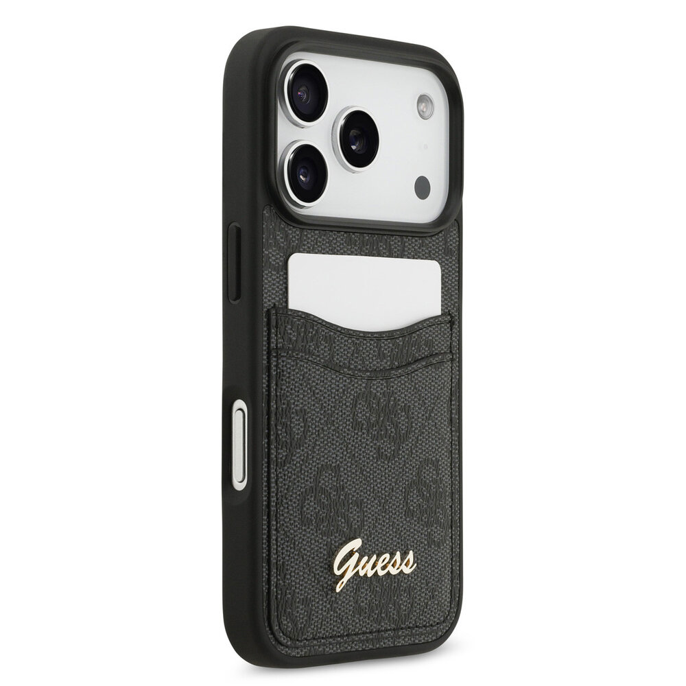 Guess Guess iPhone 17 Pro Back cover coque - Noir - With Cardslot - Script Metal Logo