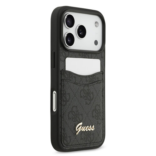 Guess Guess iPhone 17 Pro/iPhone 18 Pro Handyhülle Kartenfach Schriftzug aus Metall - Schwarz