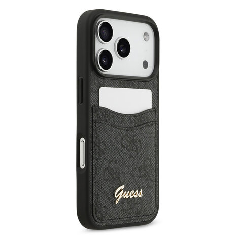 Guess Guess iPhone 17 Pro Backcover hoesje - With Cardslot - Script Metal Logo - Zwart