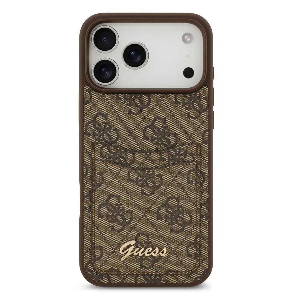Guess Guess iPhone 17 Pro Back cover case - With Cardslot - Script Metal Logo - Brown Guess Guess iPhone 17 Pro Back cover case - With Cardslot - Script Metal Logo - Brown