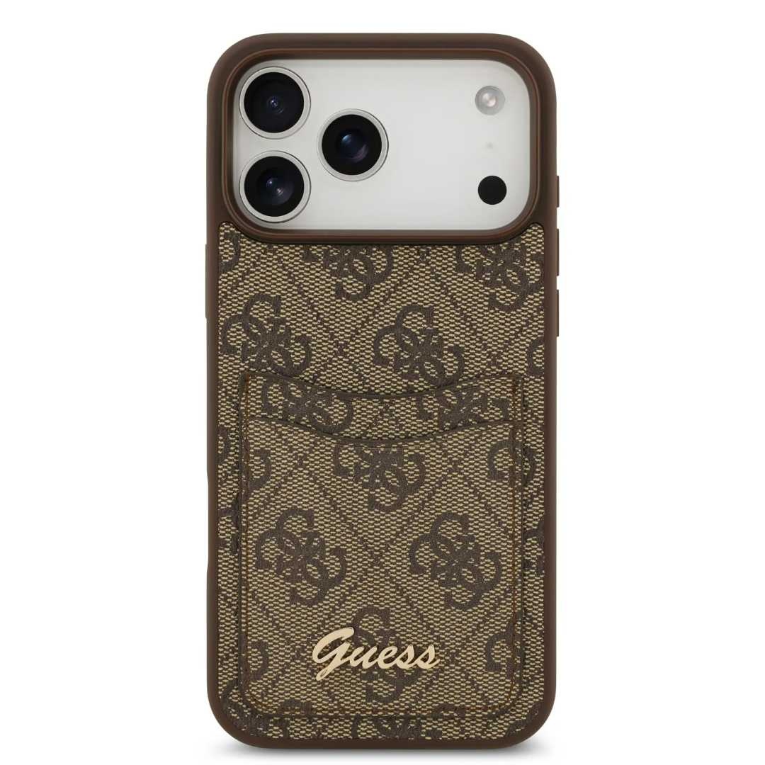 Guess Guess iPhone 17 Pro Backcover hoesje - With Cardslot - Script Metal Logo - Bruin, foto 3 van 6
