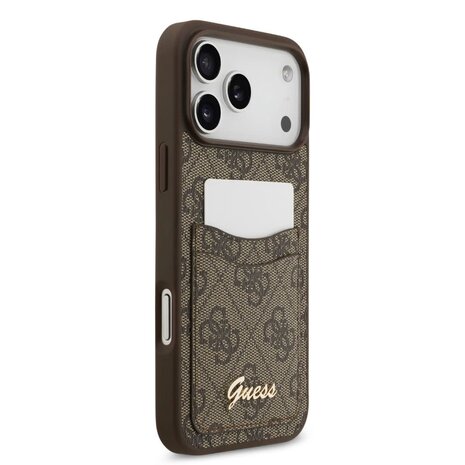 Guess Guess iPhone 17 Pro Back cover coque - Marron - With Cardslot - Script Metal Logo