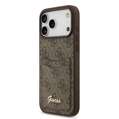Guess Guess iPhone 17 Pro Back cover coque - Marron - With Cardslot - Script Metal Logo