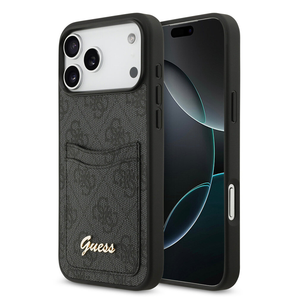 Guess Guess iPhone 17 Pro Max Backcover hoesje - With Cardslot - Script Metal Logo - Zwart